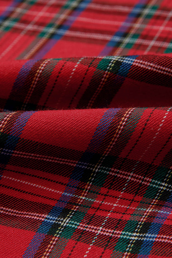 Red Green Tartan Plaid Flared Midi Dress