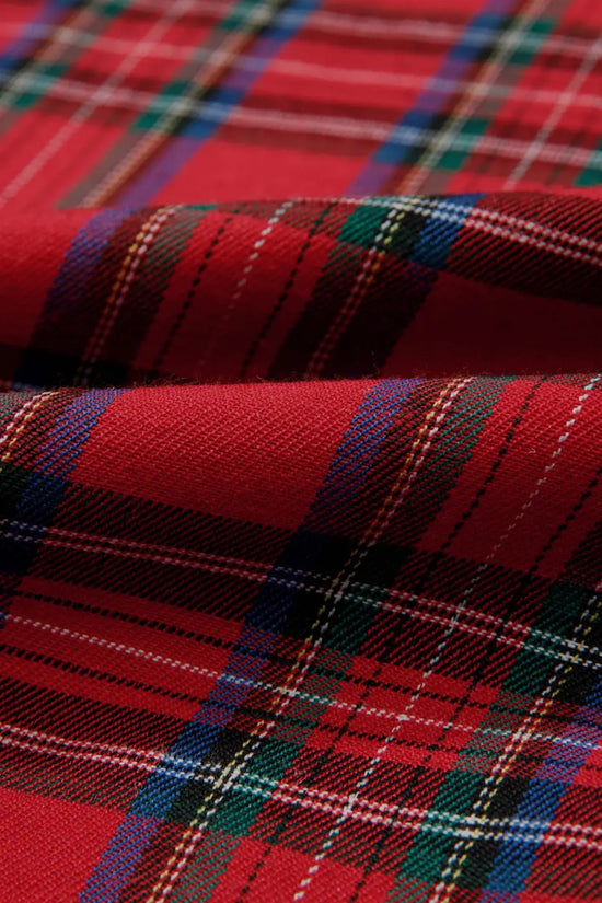 Red green tartan plaid flared midi dress dresses