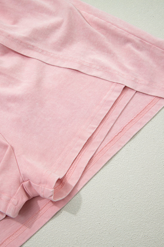 Mineral Wash V-Neck Tee Skort Set Two Piece Co-Ord High Waist Split Mini