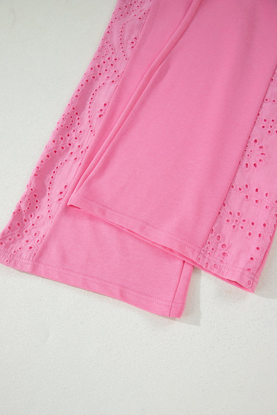 Lace Patchwork Half Sleeve Top & Wide Leg Pants Two Piece Set