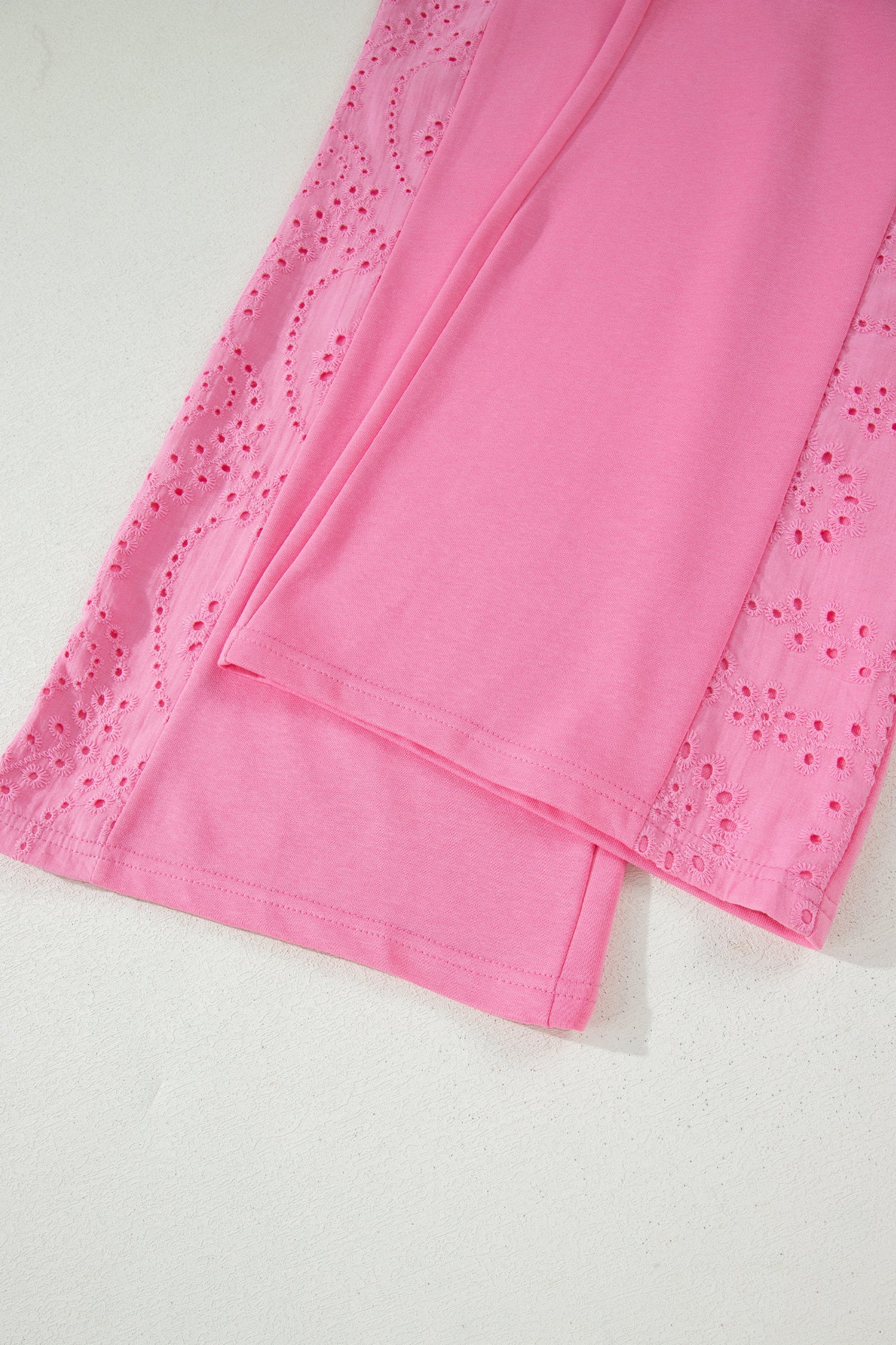 Lace Patchwork Half Sleeve Top & Wide Leg Pants Two Piece Set