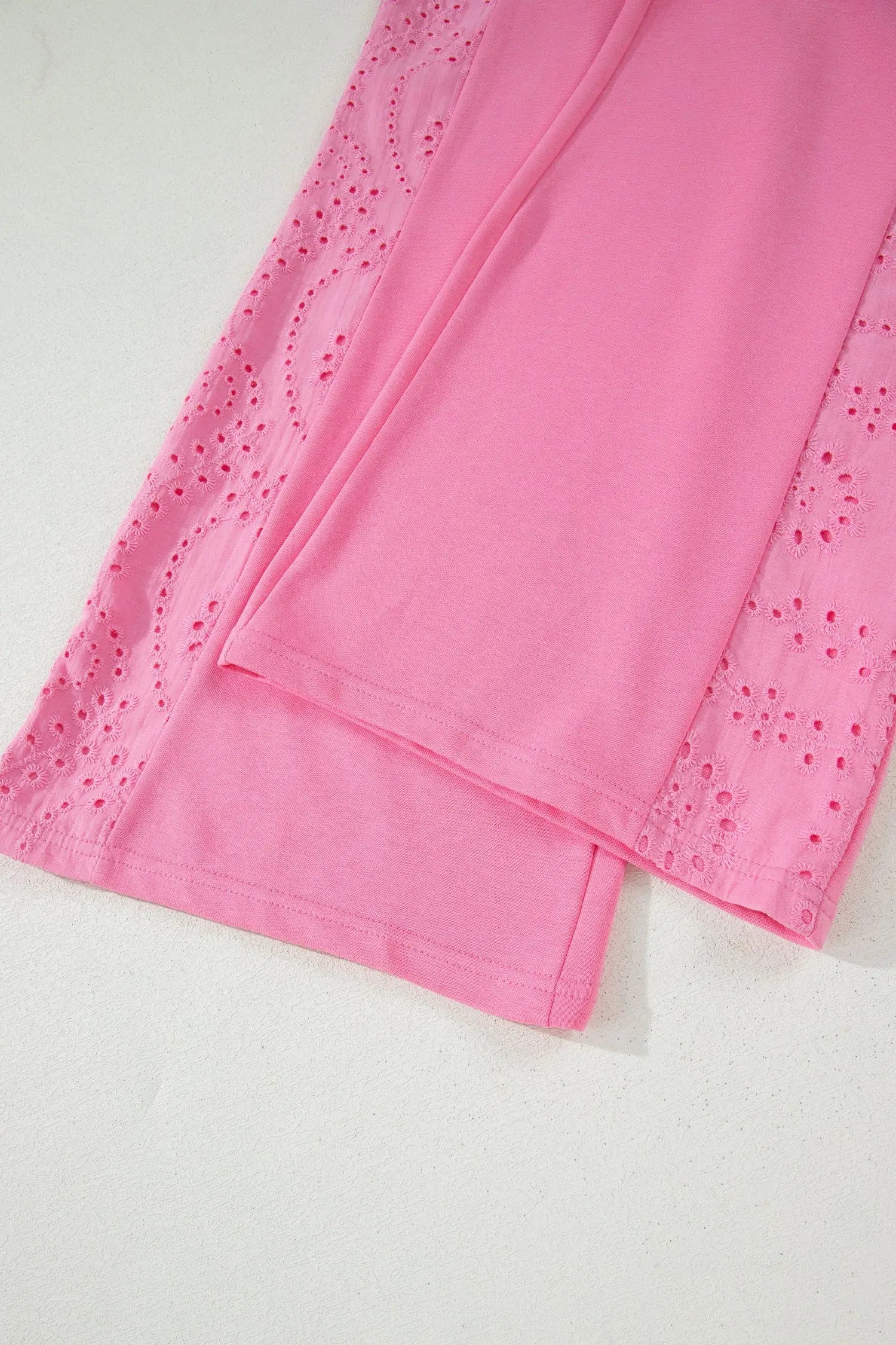 Lace Patchwork Half Sleeve Top & Wide Leg Pants Two Piece Set