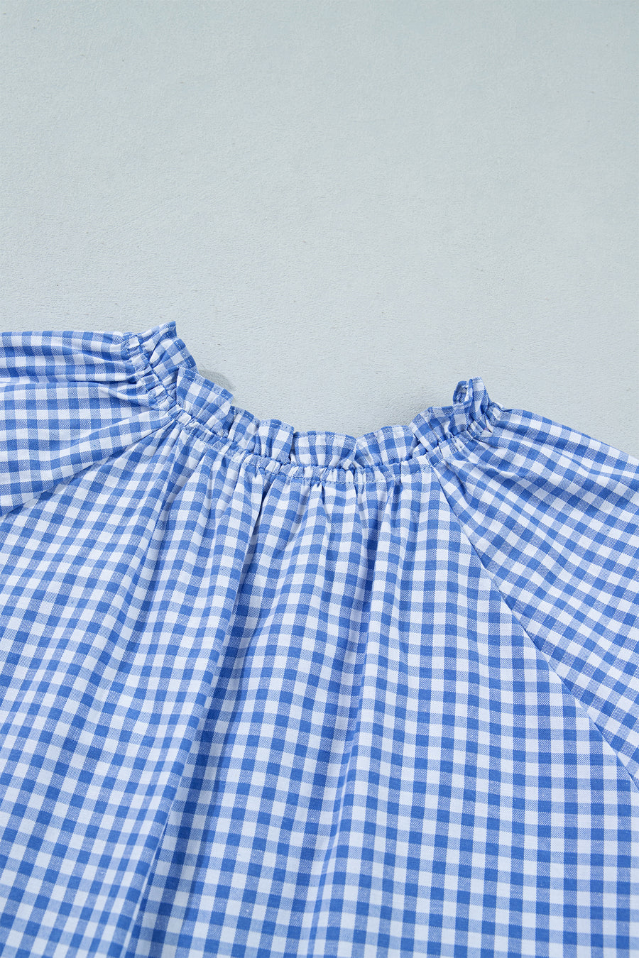 Summer Plaid V-Neck Puff Sleeve Blouse Women UK