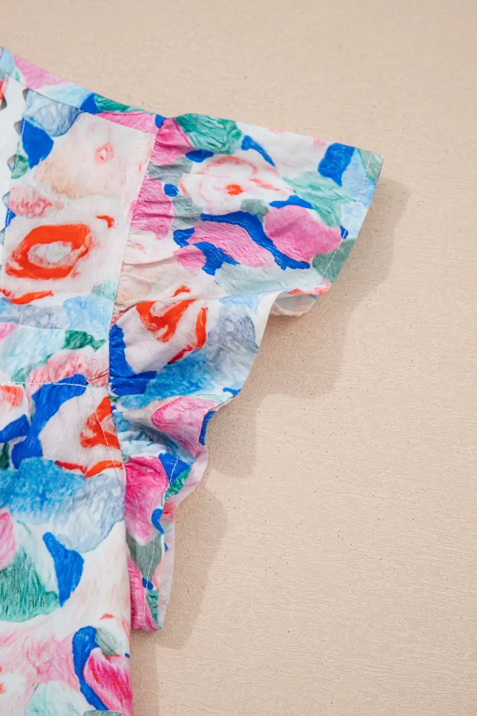 Women’s floral tie v-neck ruffle sleeve blouse | fashionfitz