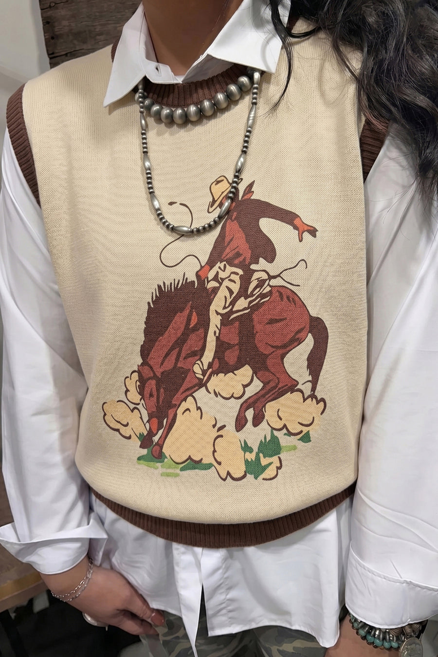 Western Print Colorblock Knit Vest Women UK