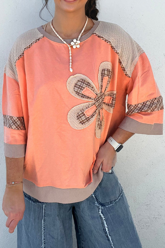 Orange Plaid Floral Top