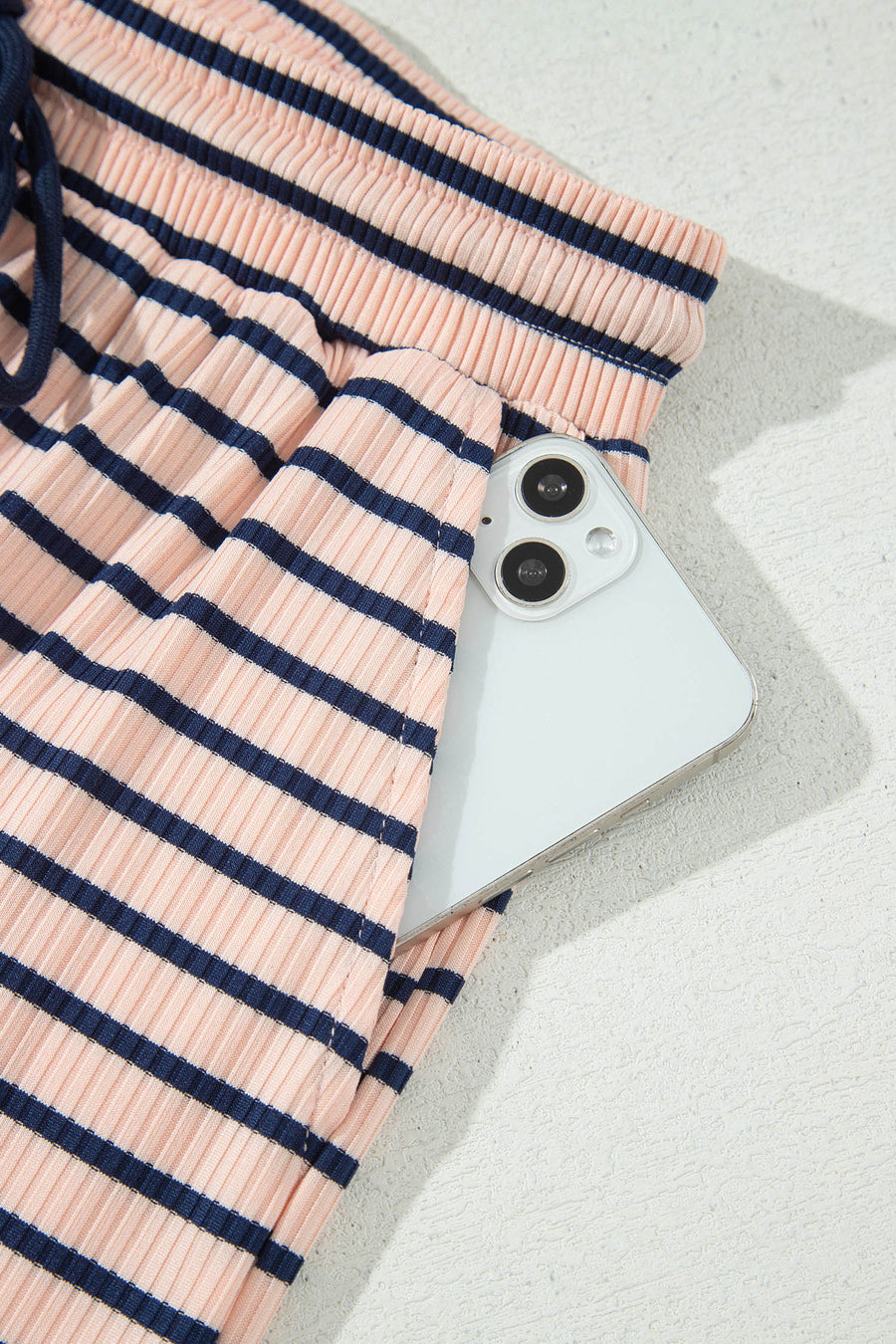 Stripe Colour Block Ribbed Knit Shorts Set