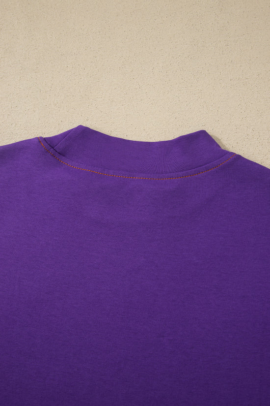 Reversible Contrast Stitch Drop Shoulder High Neck Short Sleeve Tee