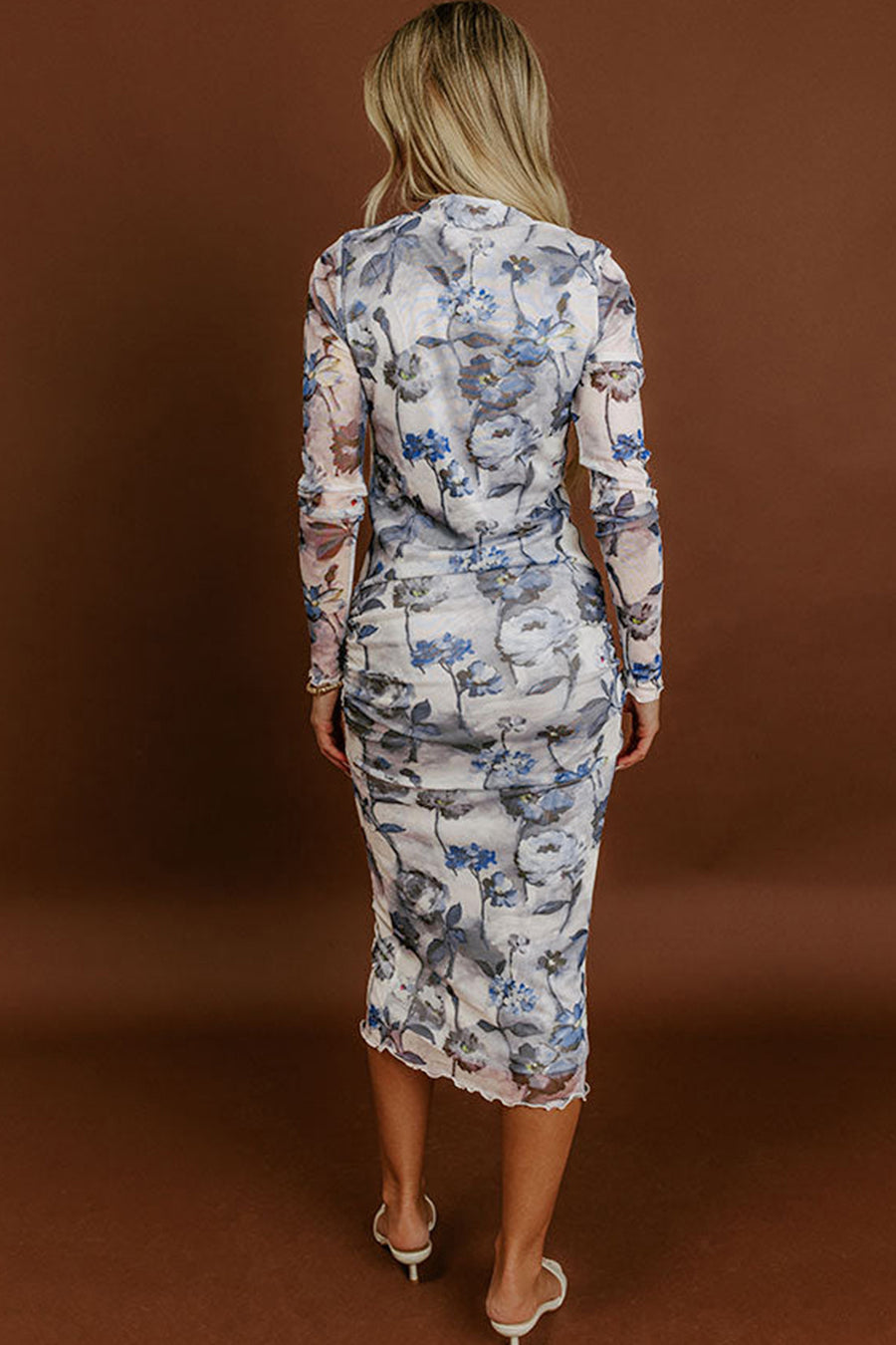 Floral Print Sheath Elegant Long Sleeve Midi Dress Women UK