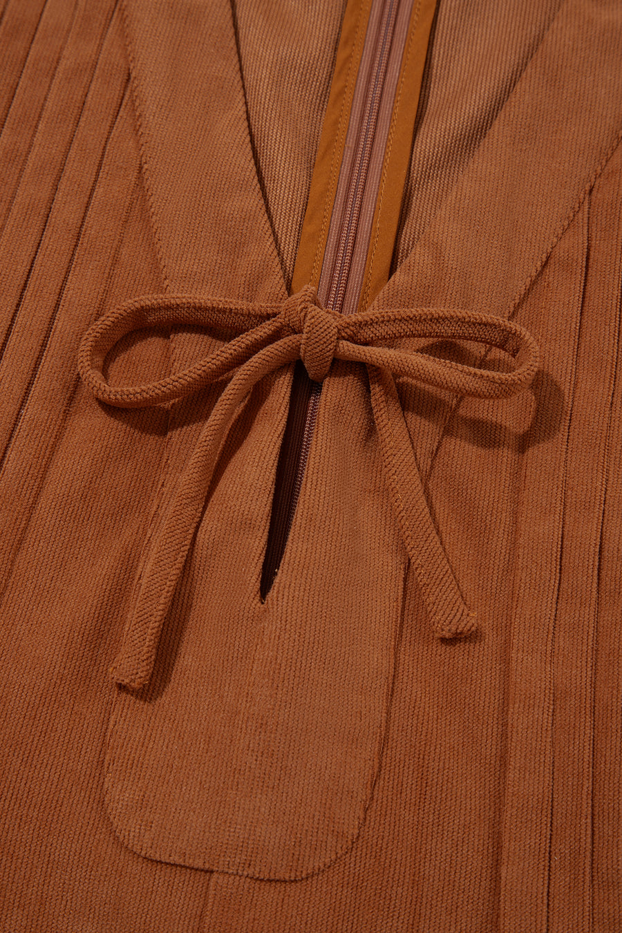 Cinnamon Corduroy Sleeveless Romper Tie V-Neck
