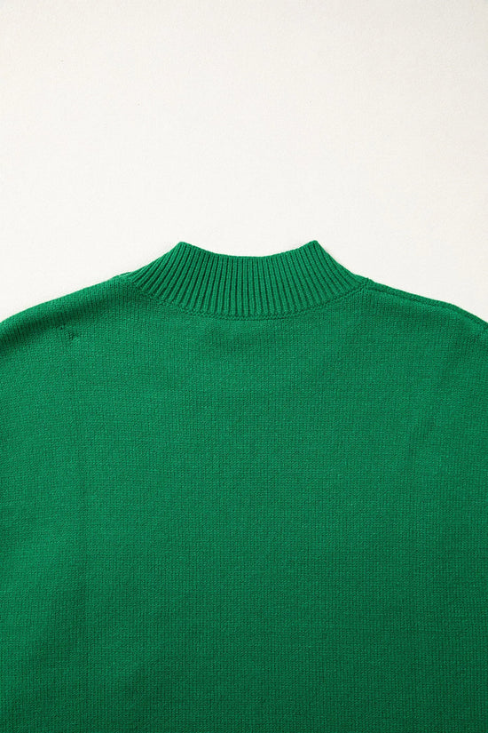Corded horseshoe western sweater ribbed mock neck short sleeve loose knit sweaters