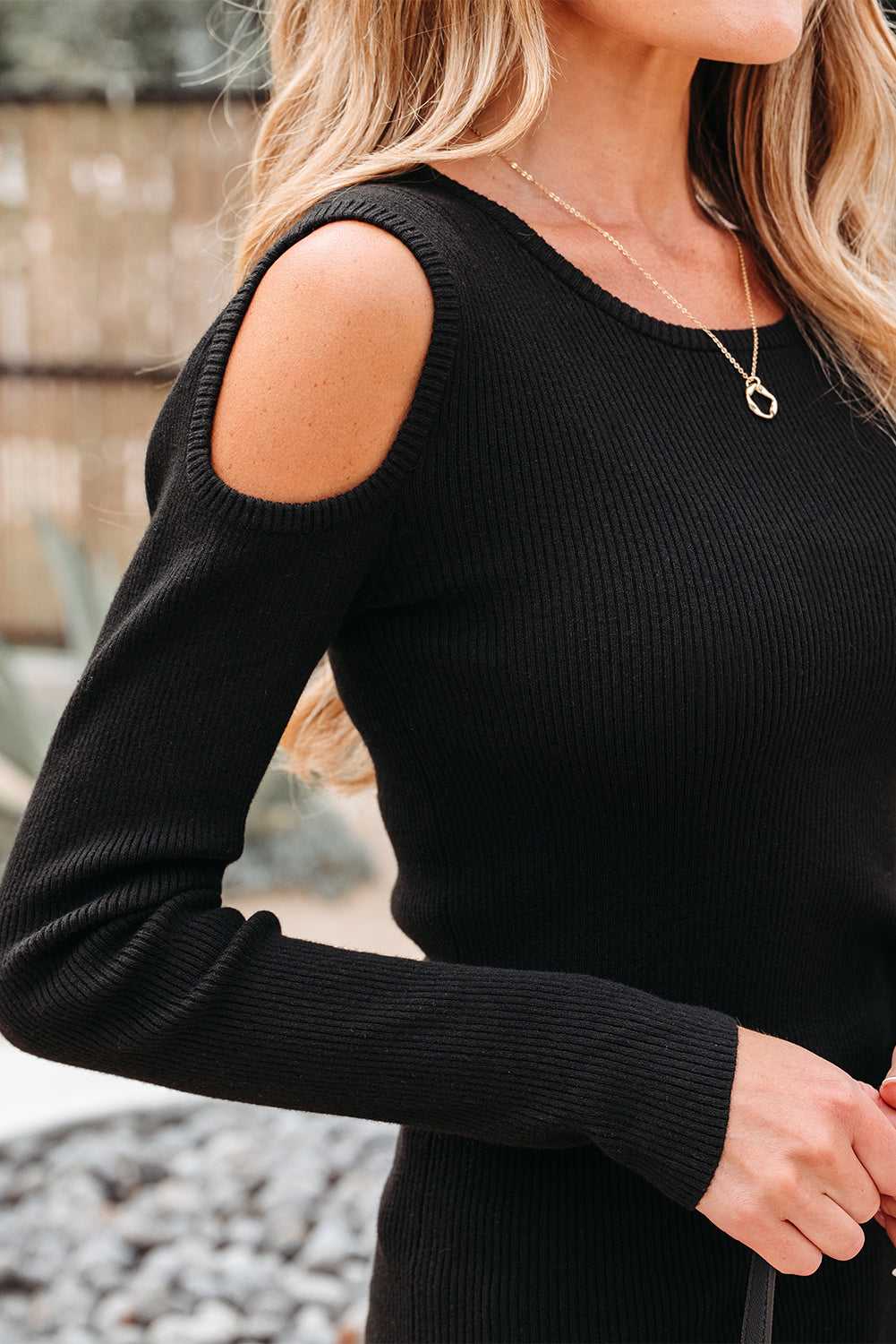 Cold Shoulder Black Sweater