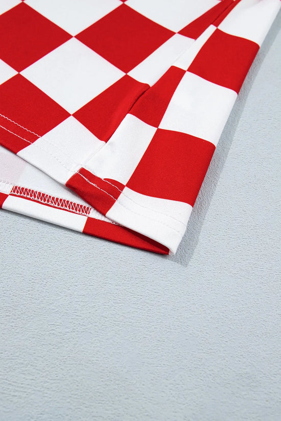 Checkerboard print slim fit sleeveless tank top tops