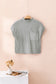 Gray Patch Pocket Ribbed Knit Short Sleeve Sweater