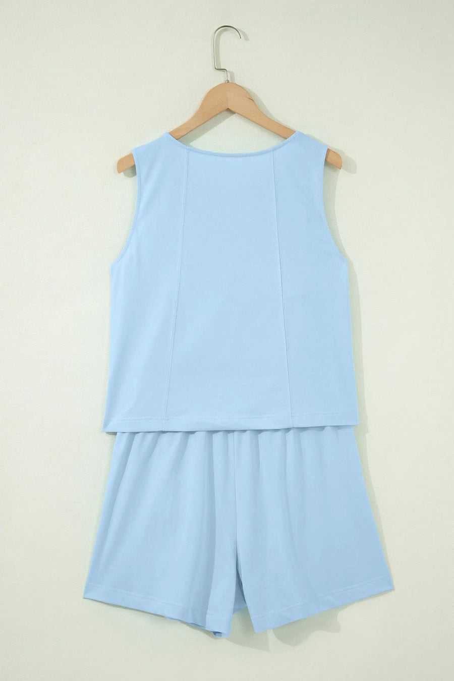 Stitched Detail Loose Tank & Cotton Shorts Set Women UK — angled view | Fashionfitz UK