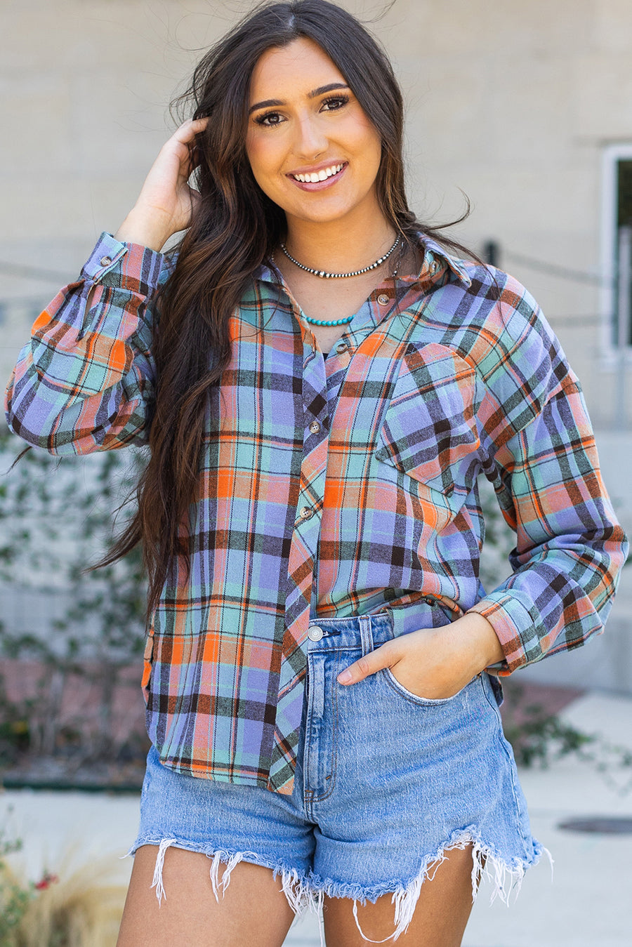 Plaid Print Loose Fit Cotton Shirt Women UK | Western