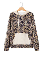 Leopard Print Waffle Knit Kangaroo Hoodie