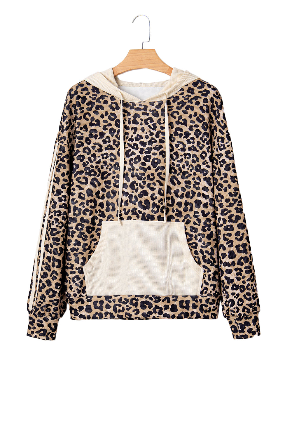 Leopard Print Waffle Knit Kangaroo Hoodie