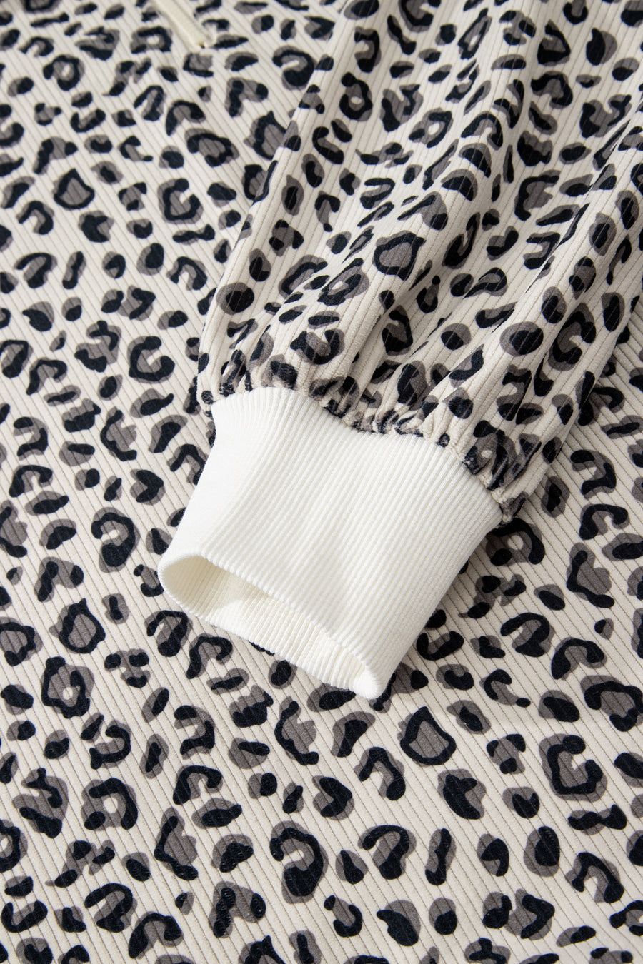 Brown Leopard Print Corduroy Half-Zip Jumper