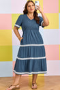 Plus Size Swiss Dot Lace Patchwork Flared Midi Dress Women UK