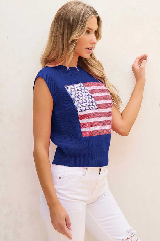 American Flag Knitted Vest - Bonbon Sparkling - Fashionfitz