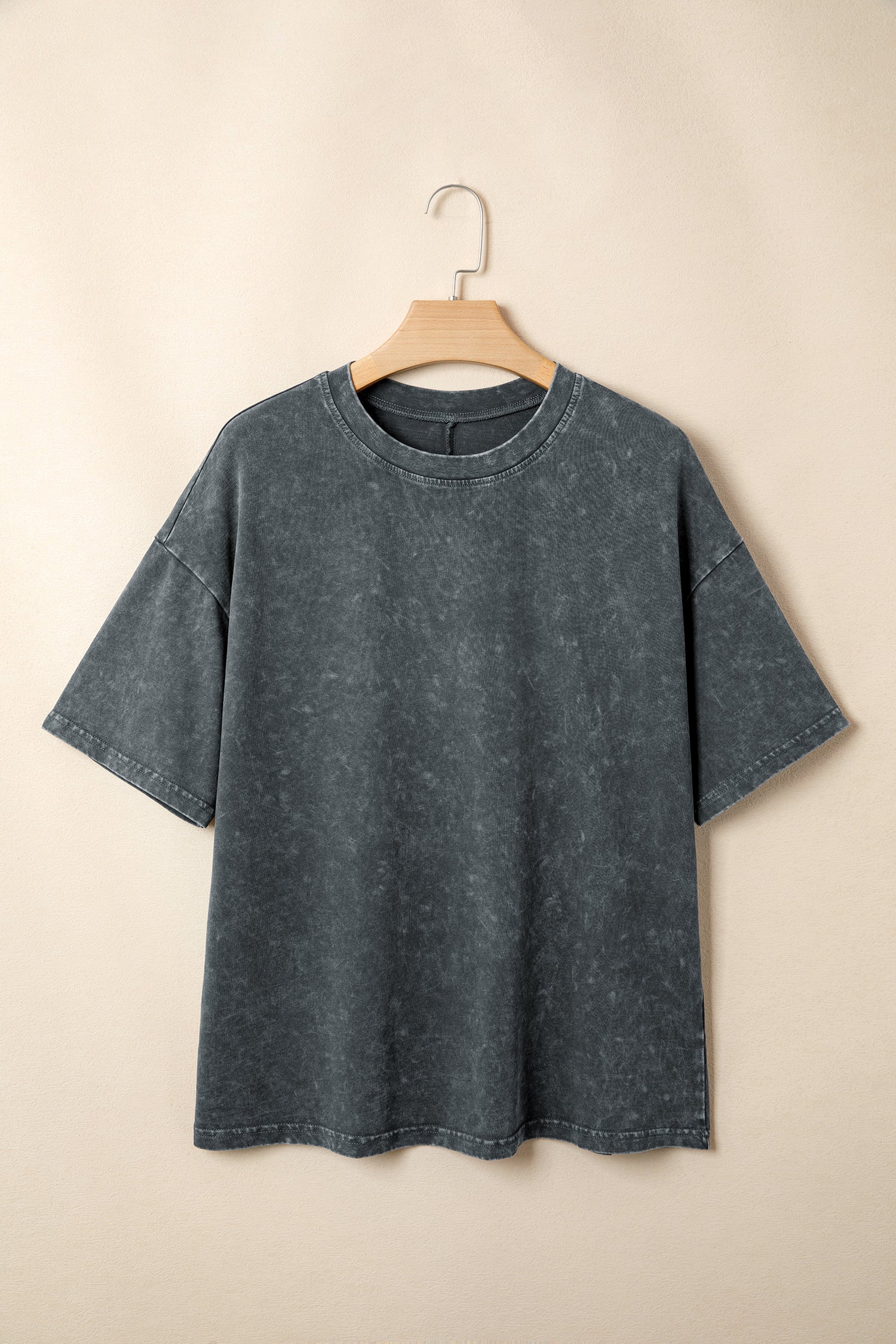 Mineral Washed Oversized Cotton Tee Drop Shoulder Round Neck Tunic Length