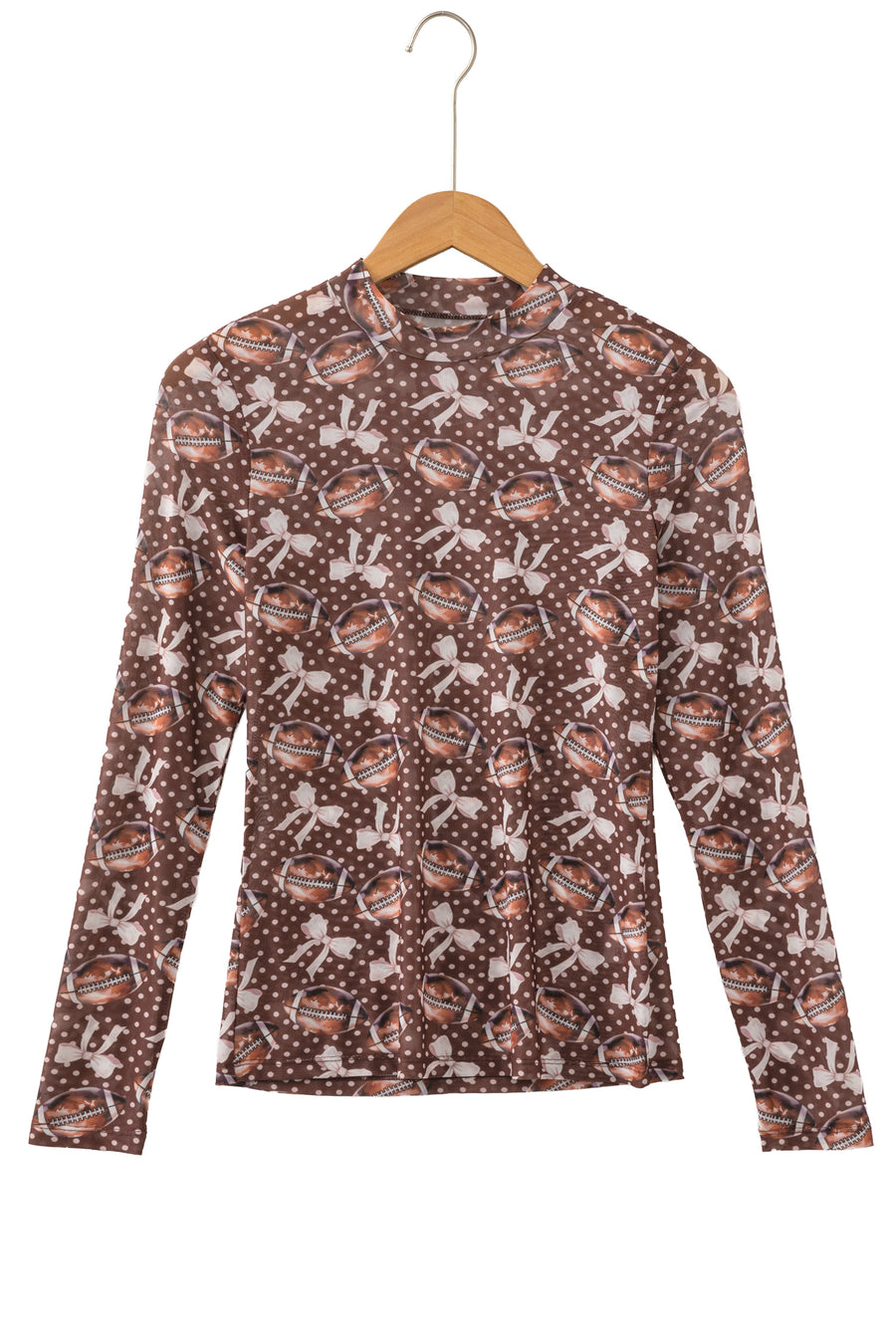 Polka Dot Bow Print Mesh Long Sleeve Top Women UK
