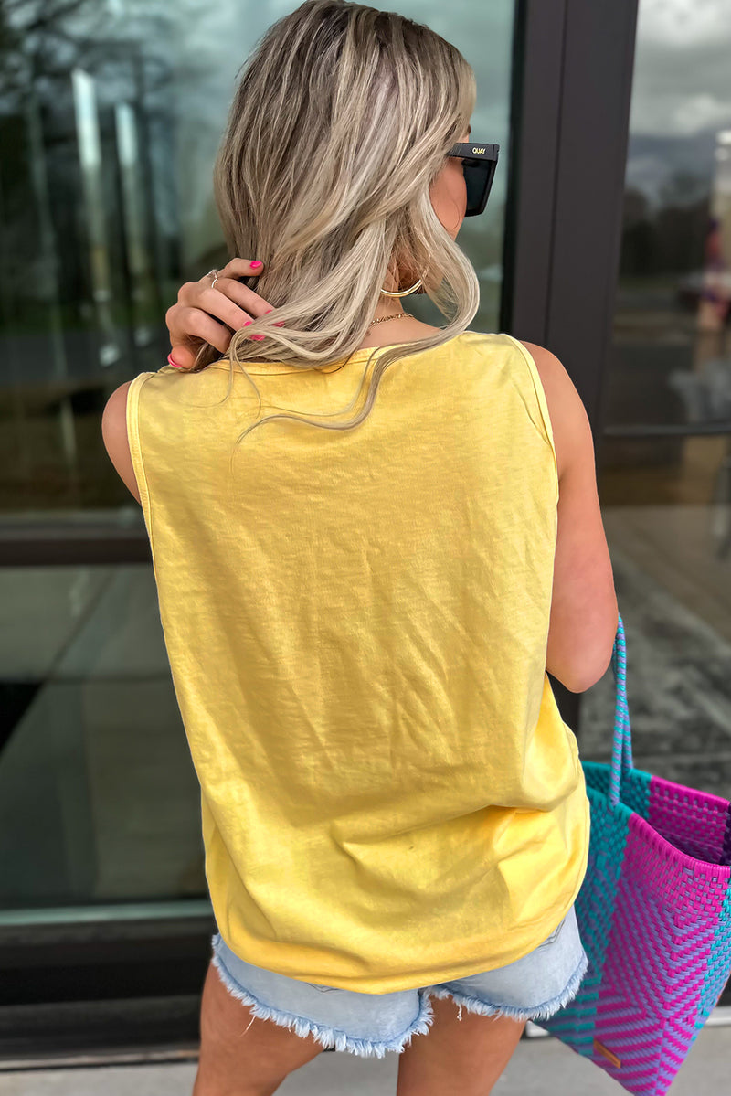 Yellow Cream Flower Graphic Casual Tank Top Women UK