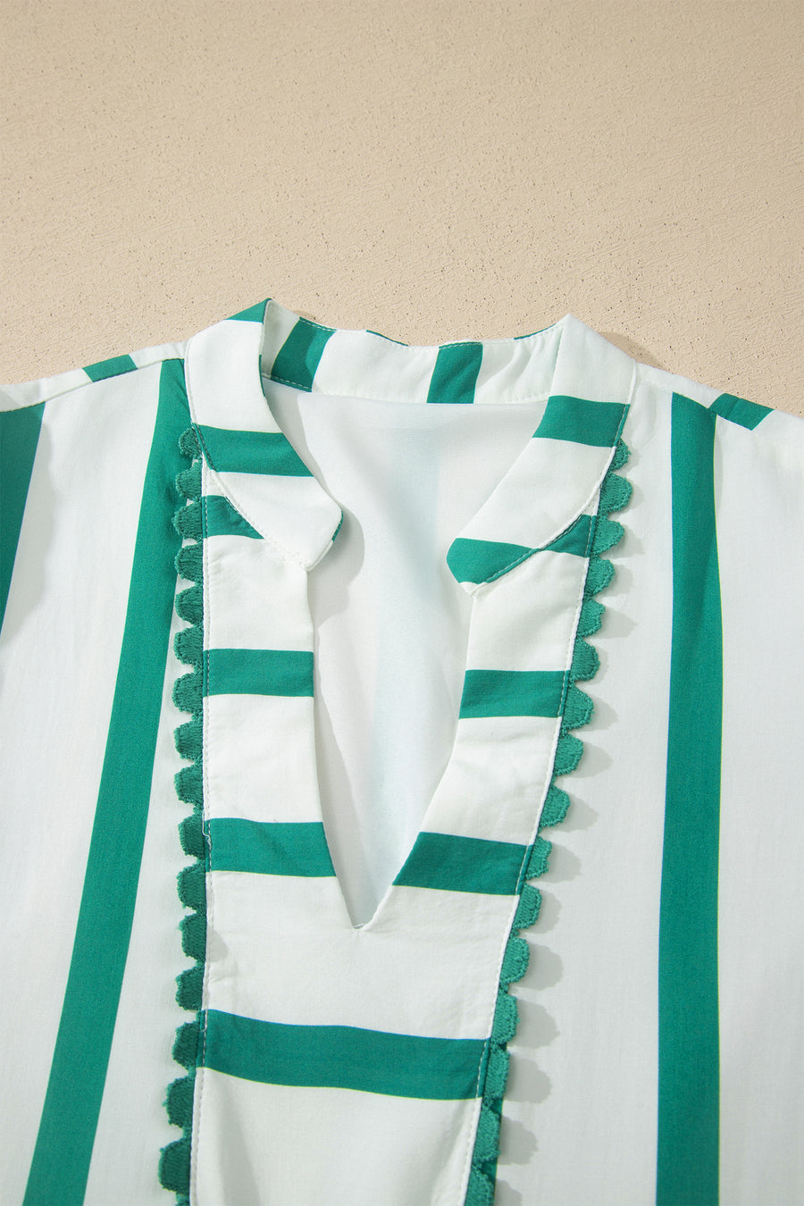 Green Stripe Ricrac Trim Notched Neck Midi Dress Women UK — full length view on model | Fashionfitz UK