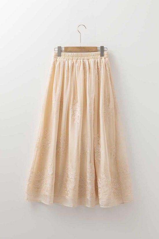 Embroidered Mesh Overlay Flowy Skirt