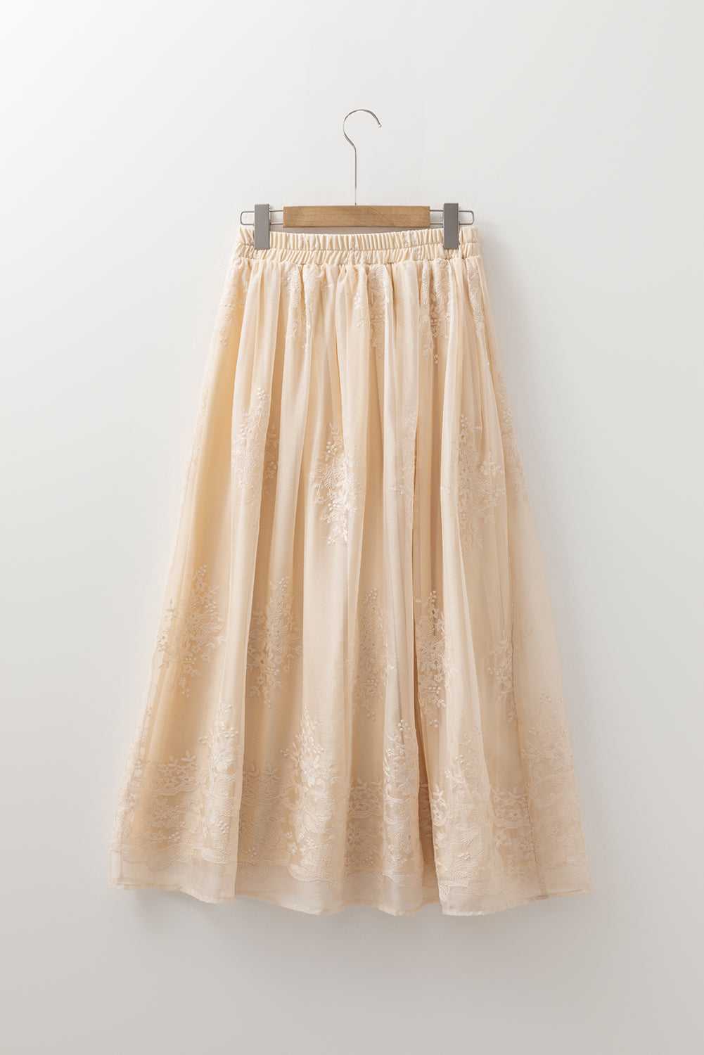 Embroidered Mesh Overlay Flowy Skirt
