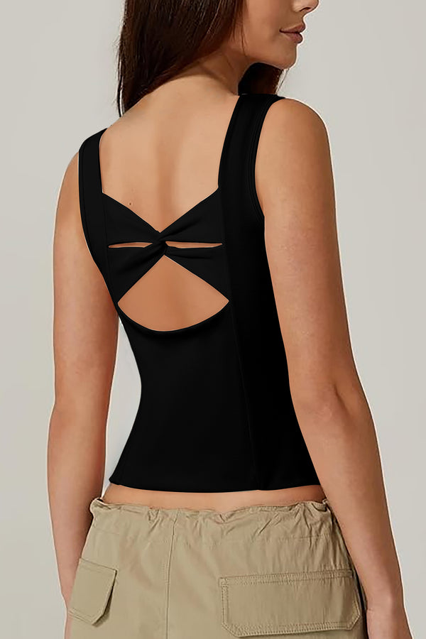 Black Twisted Cross Back U Neck Bra Insert Tank Top Women UK