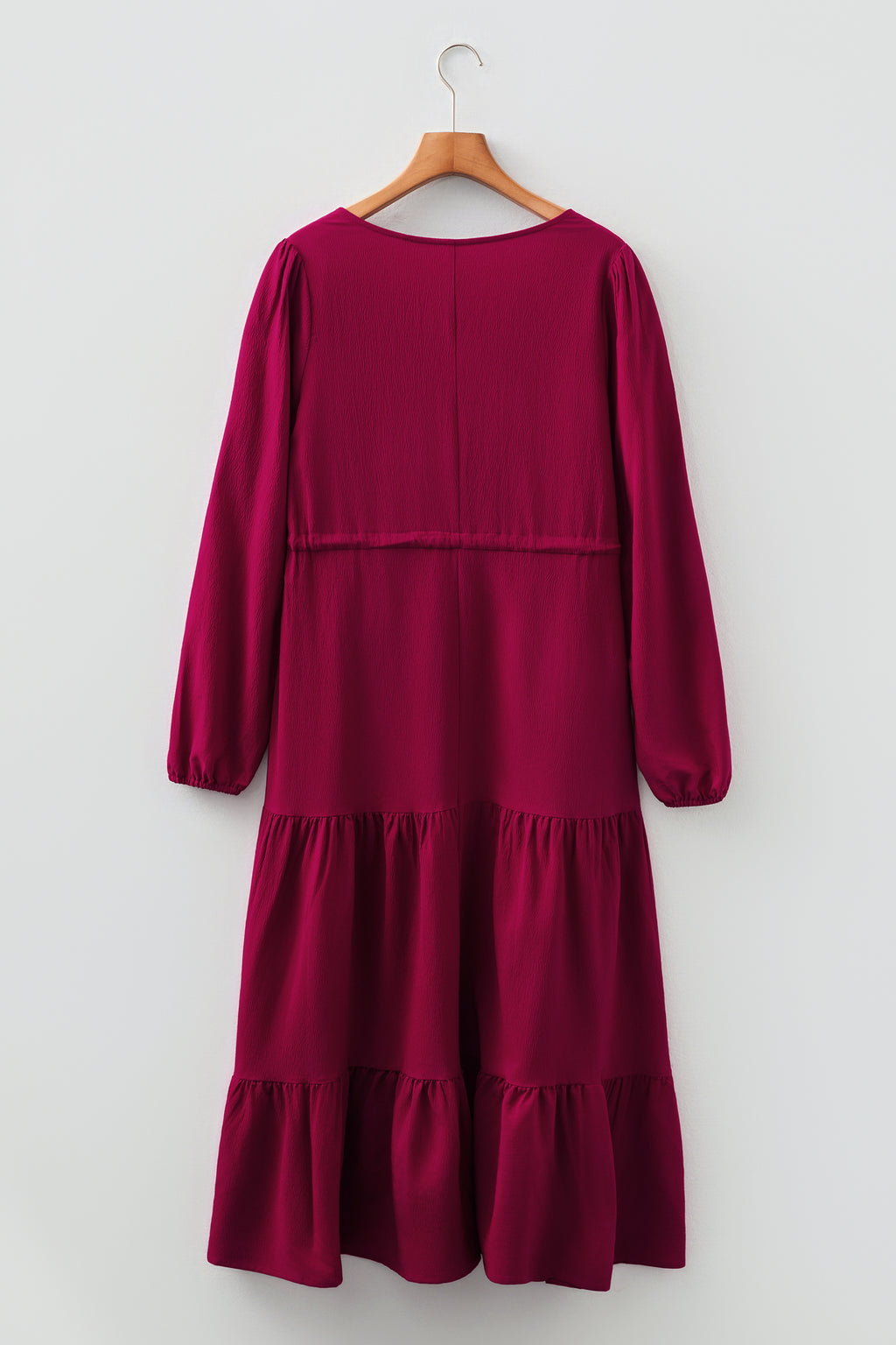Burgundy Long Sleeve Tiered Maxi Dress
