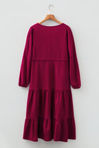 Burgundy Long Sleeve Tiered Maxi Dress