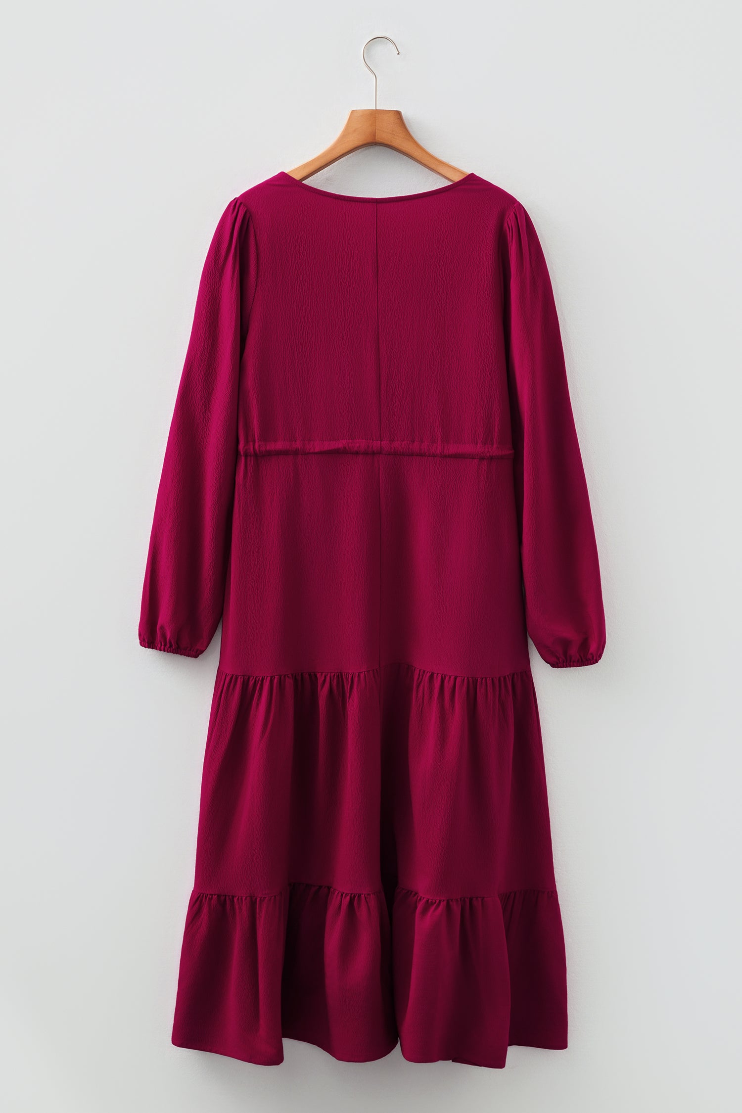 Burgundy Long Sleeve Tiered Maxi Dress