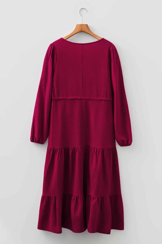 Burgundy Long Sleeve Tiered Maxi Dress