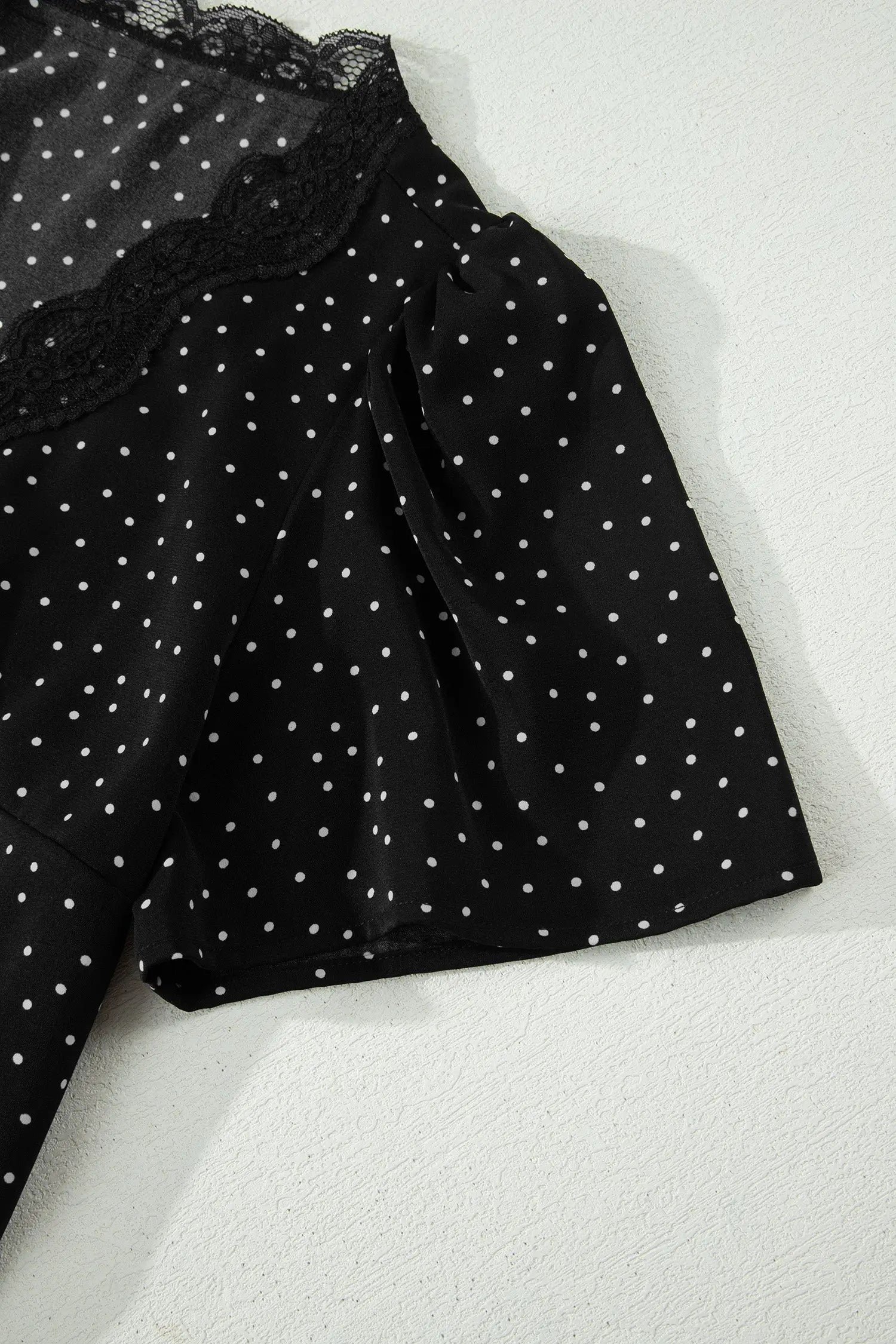 Polka dot lace trim wrap v-neck short sleeve mini dress dresses