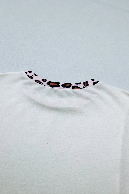 Ribbed leopard patchwork uneven hem t-shirt t-shirts