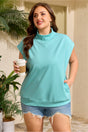 High neck cap sleeve plus size tank top in mint green — front view