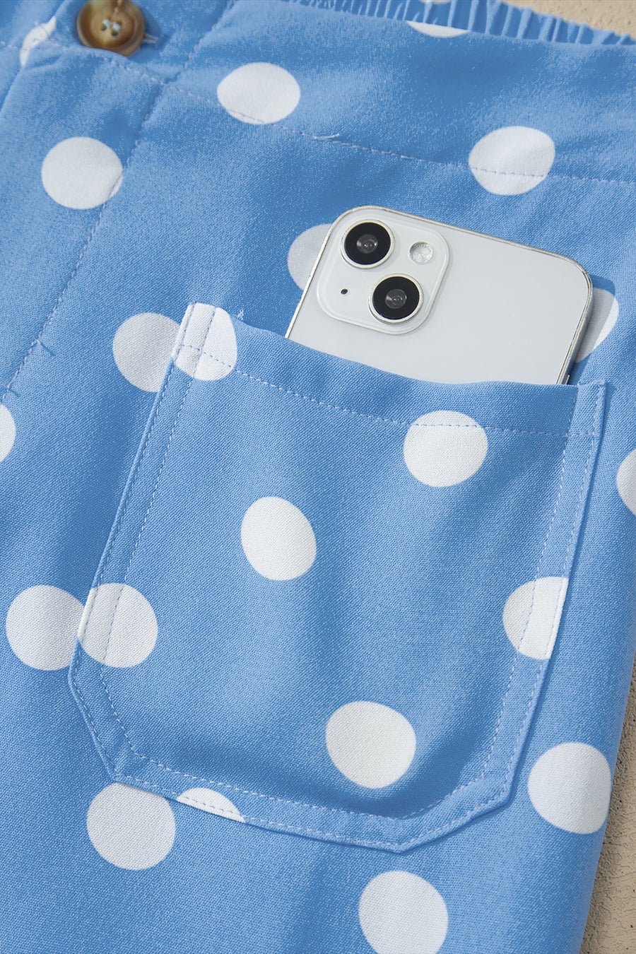Polka Dot Patched Pocket Elastic Waist Straight Leg Pants