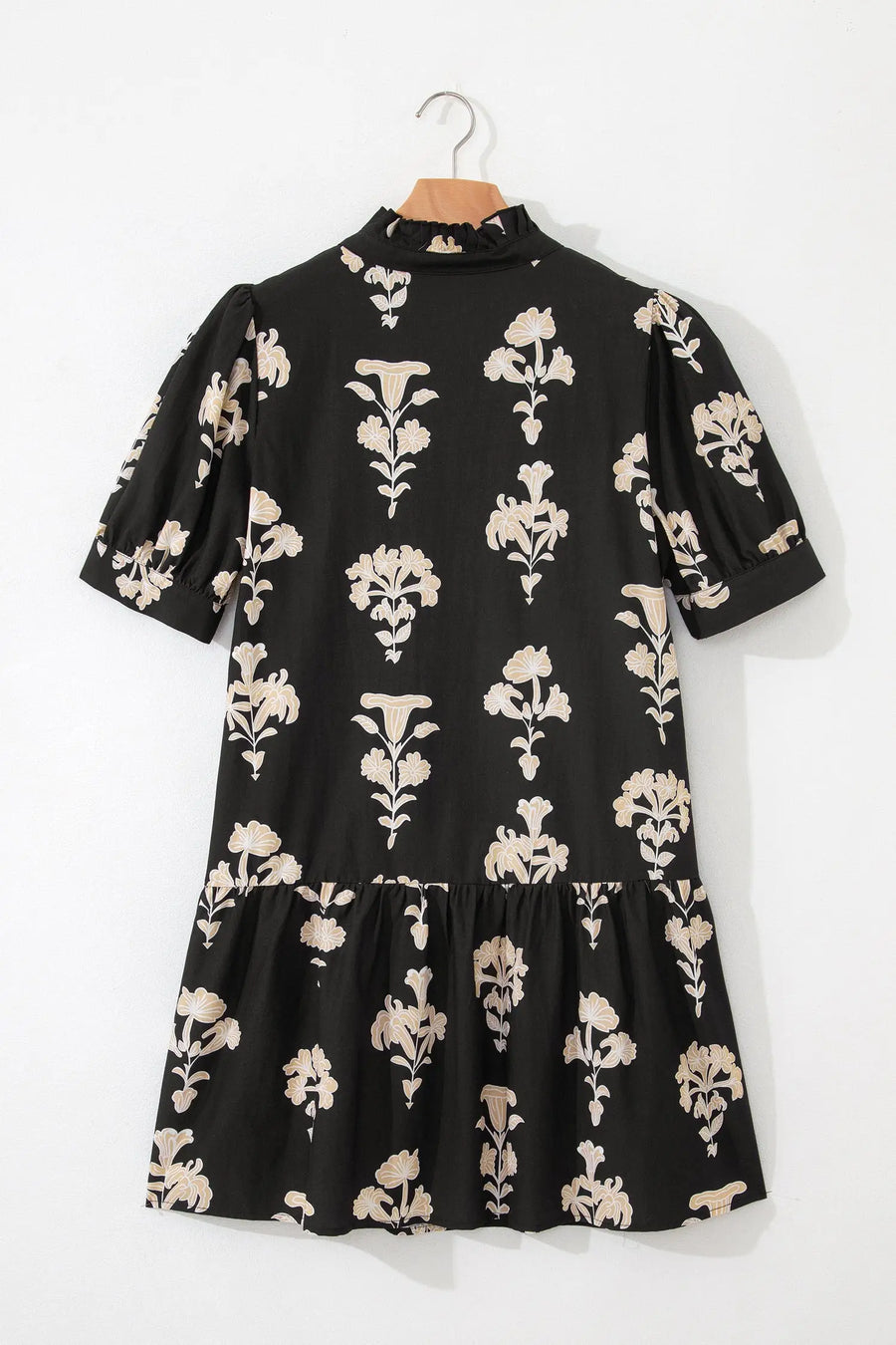 Floral frilled v-neck puff sleeve mini dress dresses