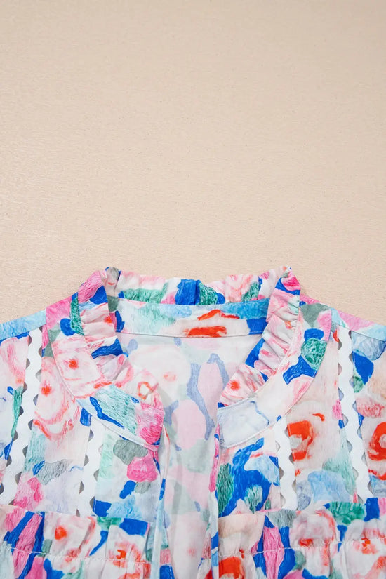 Women’s floral tie v-neck ruffle sleeve blouse | fashionfitz