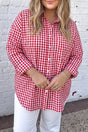 Plaid V Neck Long Sleeve Tunic Loose Fit Plus Size Shirt Women UK