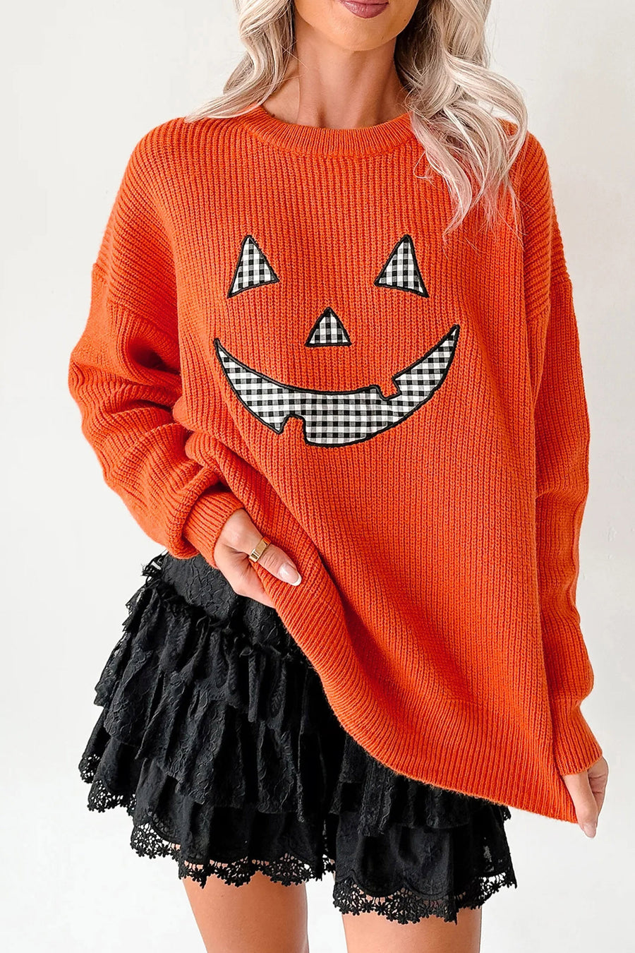 Halloween Drop Shoulder Round Neck Sweater