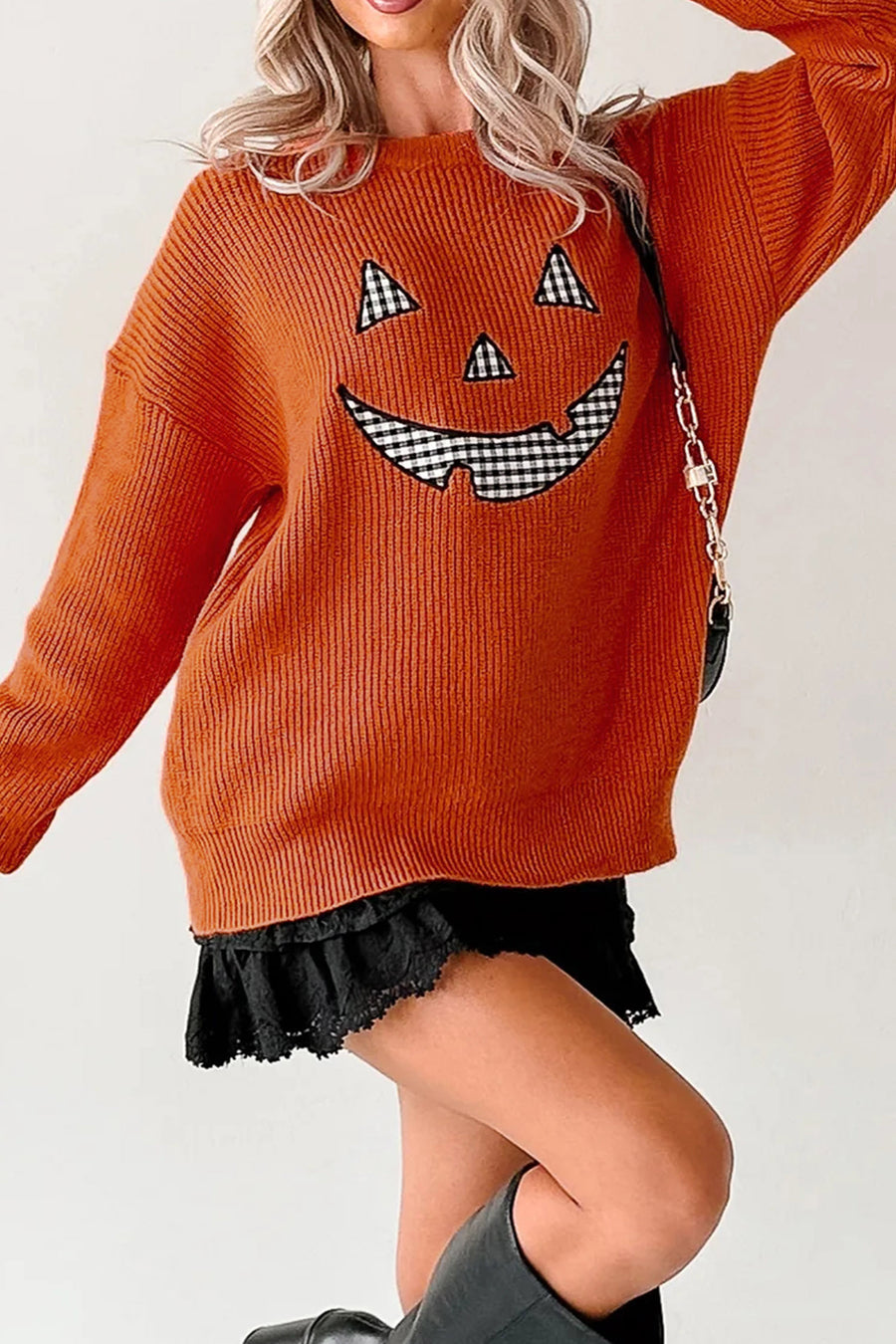 Halloween Drop Shoulder Round Neck Sweater