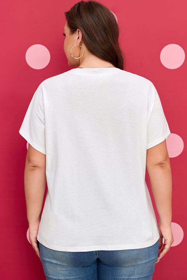 Back view of leopard plus size casual tee with bow embroidered patch