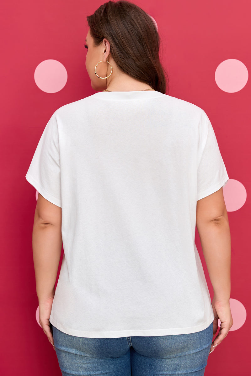 Back view of leopard plus size casual tee with bow embroidered patch