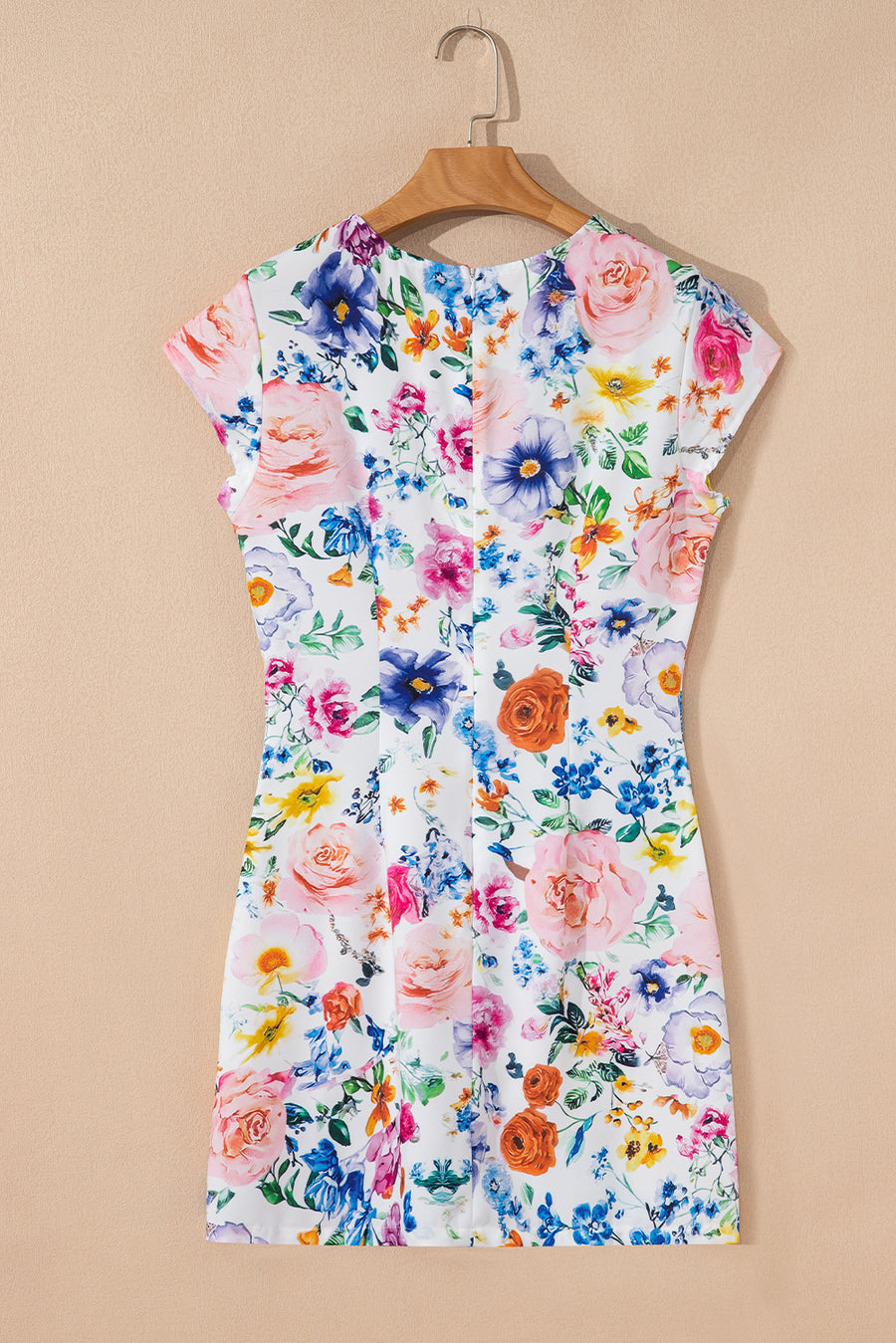 Sky Blue Vibrant Floral Print Cap Sleeve Mini Dress Women UK