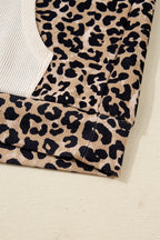 Leopard Print Waffle Knit Kangaroo Hoodie