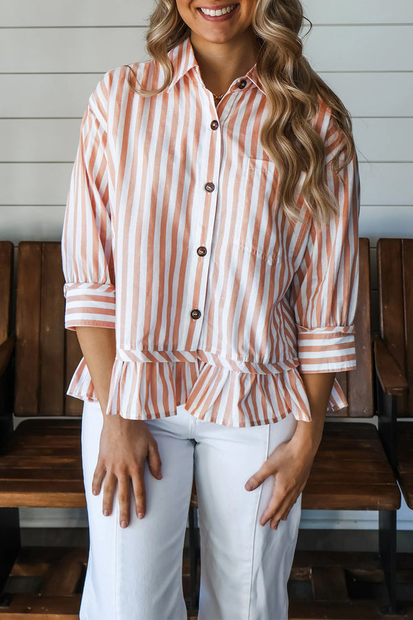 Stripe Bracelet Sleeve Shirt Women UK — side view showing bracelet sleeve length and button front — Fashionfitz